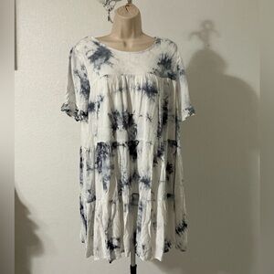 NWT Altar'd State White and Blue Relaxed Tiered Dress Size Large